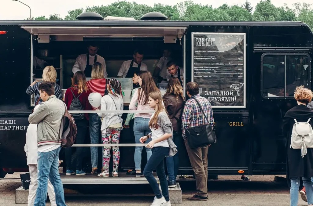 Customer ordering from a mobile food truck