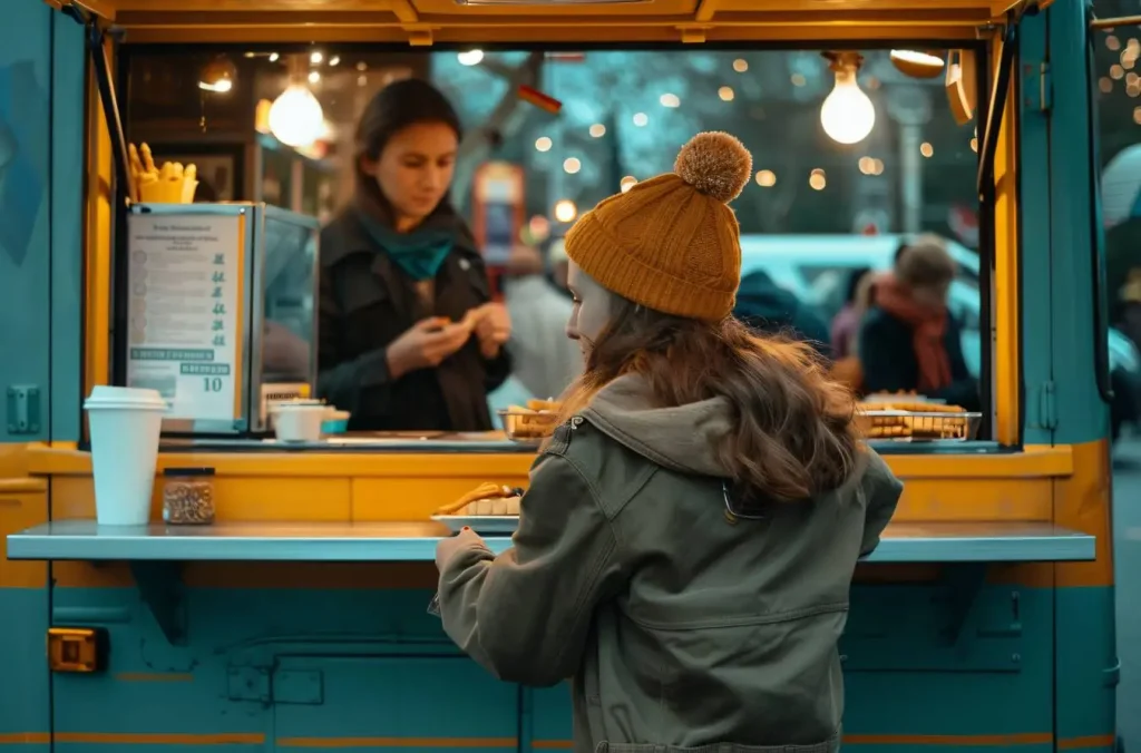 Food truck customer receiving fresh fries