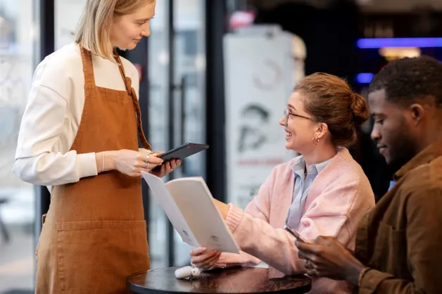 Cafe customers enjoying seamless POS payment experience