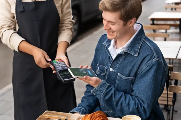 Customer making contactless payment using mobile POS
