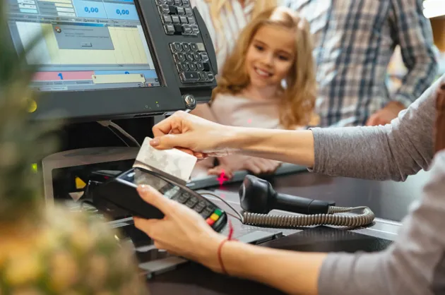 Customer paying securely with retail POS system