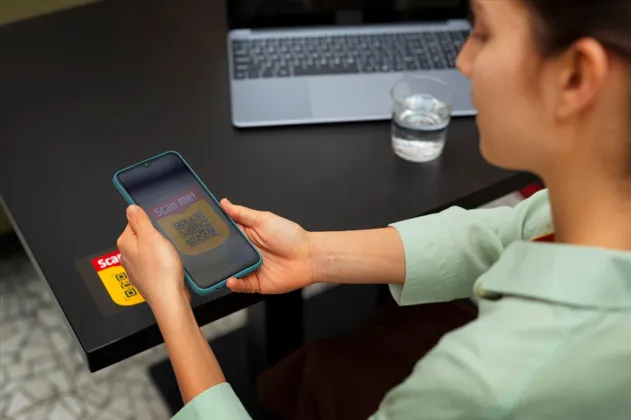 Customer using smartphone to scan QR code