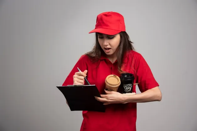 Coffee shop employee taking orders